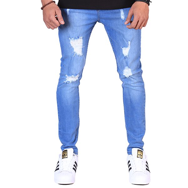 RIPPED SKINNY CARROT FIT JEANS - Mid Blue - Sun Sports